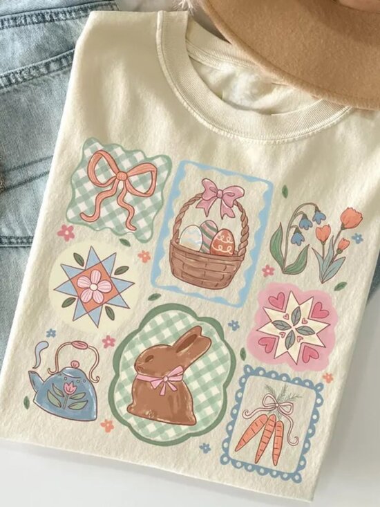 Tops - Cute Bow Easter Shirt,Graphic Bunny Shirt, Easter Day Gift